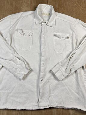 All Saints Mens White Denim Western Long Sleeve Snap Button Shirt Size Small